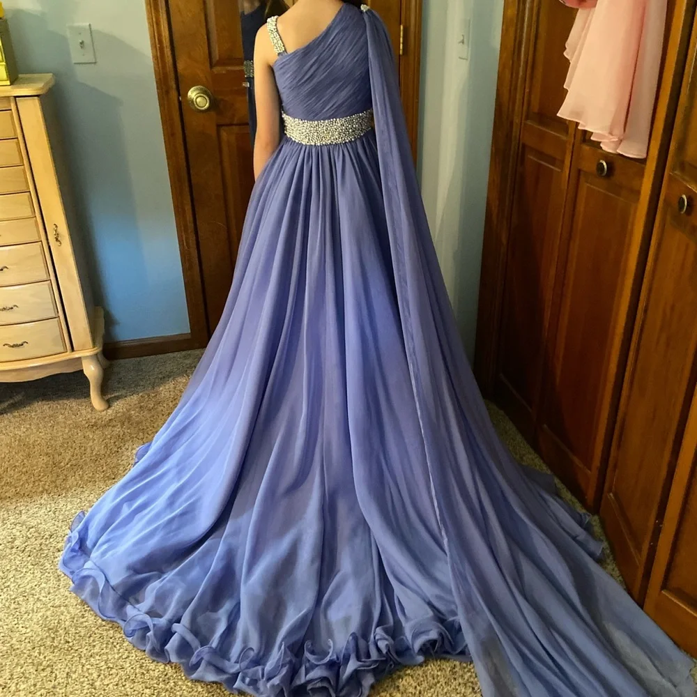 Morgan Jeff Pageant Dress in Periwinkle with Pearl and rhinestone detail - Picture 7 of 9